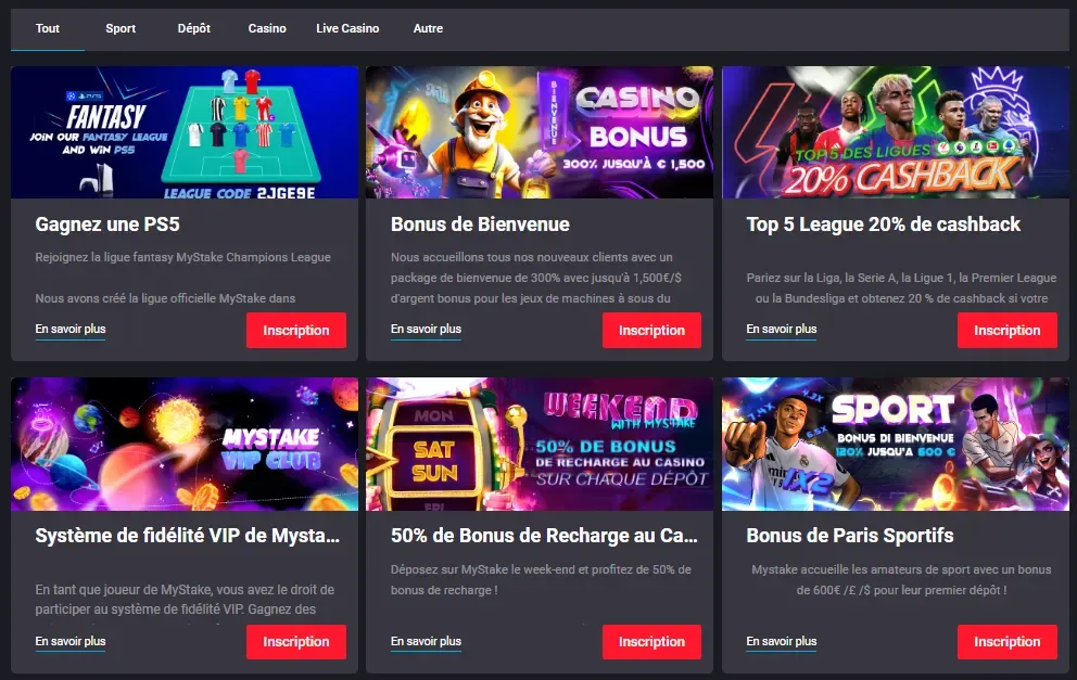 Bonus et promotions MyStake